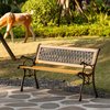 Gardenised Outdoor Classical Wooden Slated Park Bench, Steel frame Seating Bench for Yard, Patio, Garden, Balcony, and Deck QI003462L
